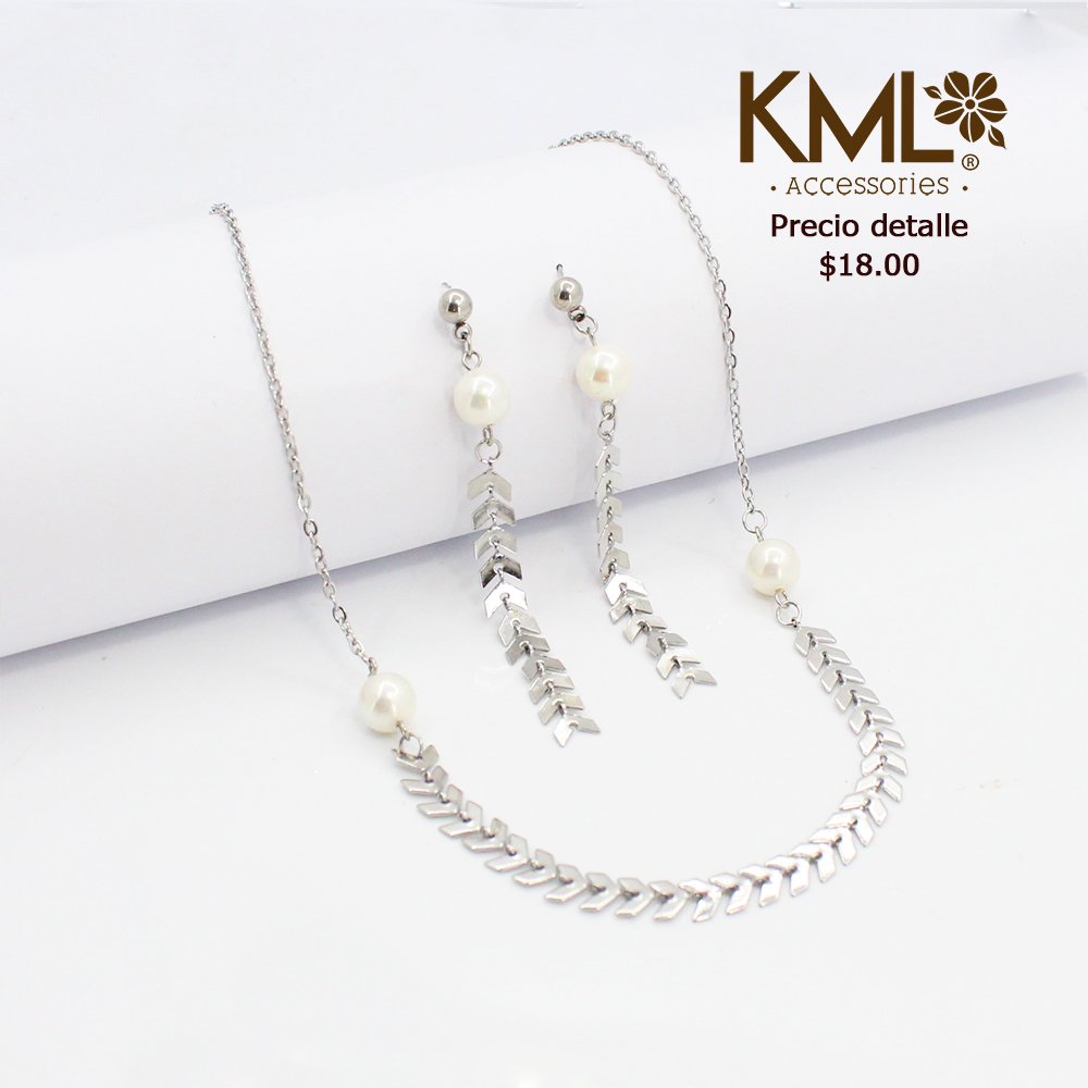 SET PLATEADO LAURELES PERLAS