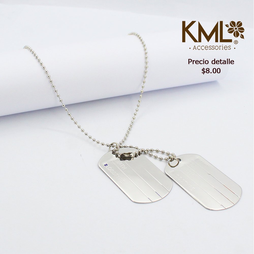 CADENA CON PLACA IDENTIFICACION TIPO MILITAR