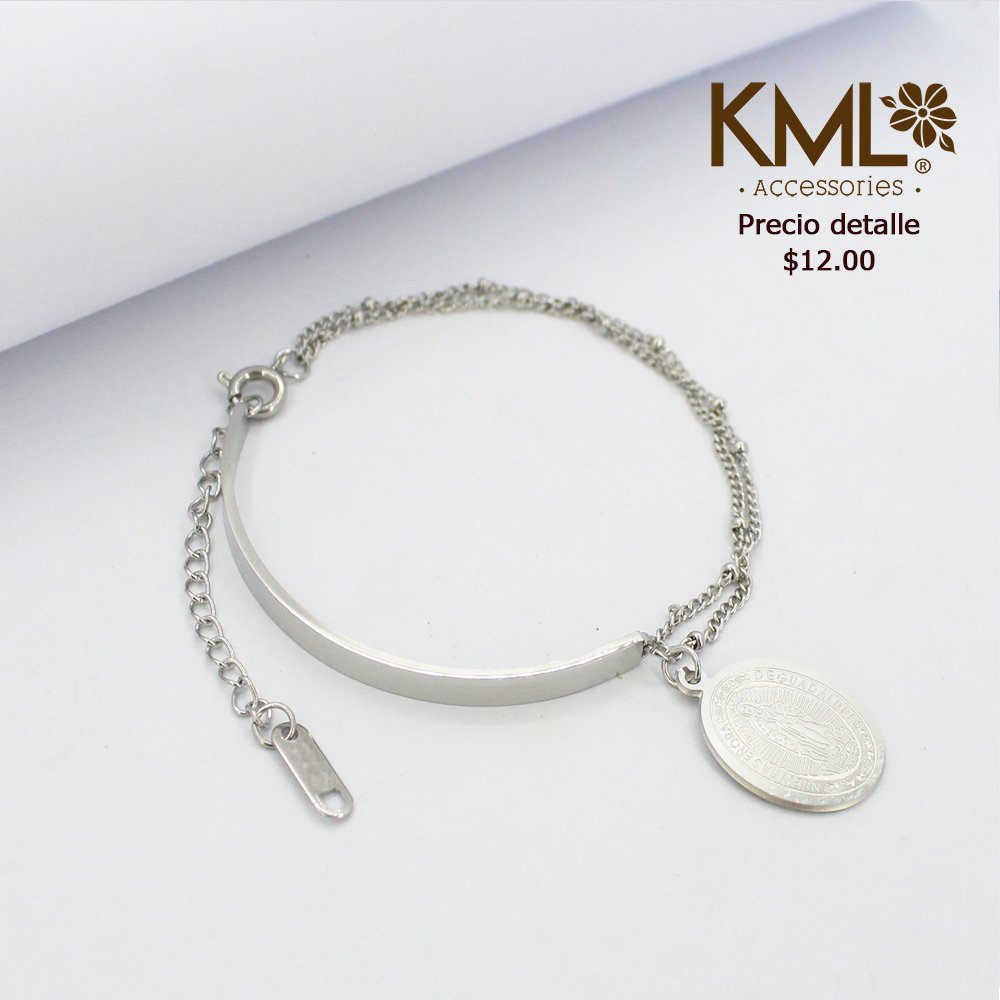 PULSERA  DIJE VIRGEN MARIA PLATEADO