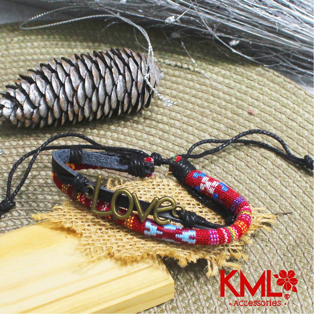PULSERA CUERO L O V E ROJA