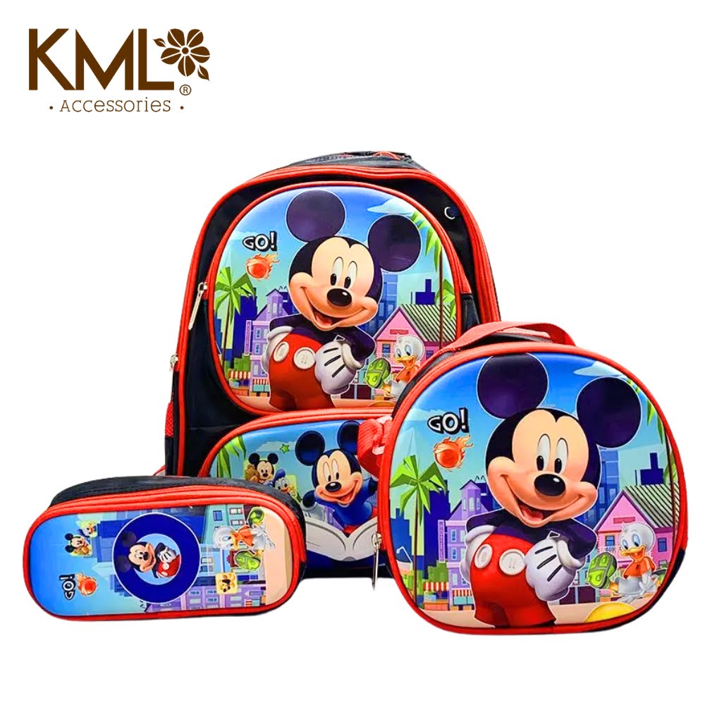 MOCHILA MICKEY MOUSE ROJA Y NEGRO DOBLE