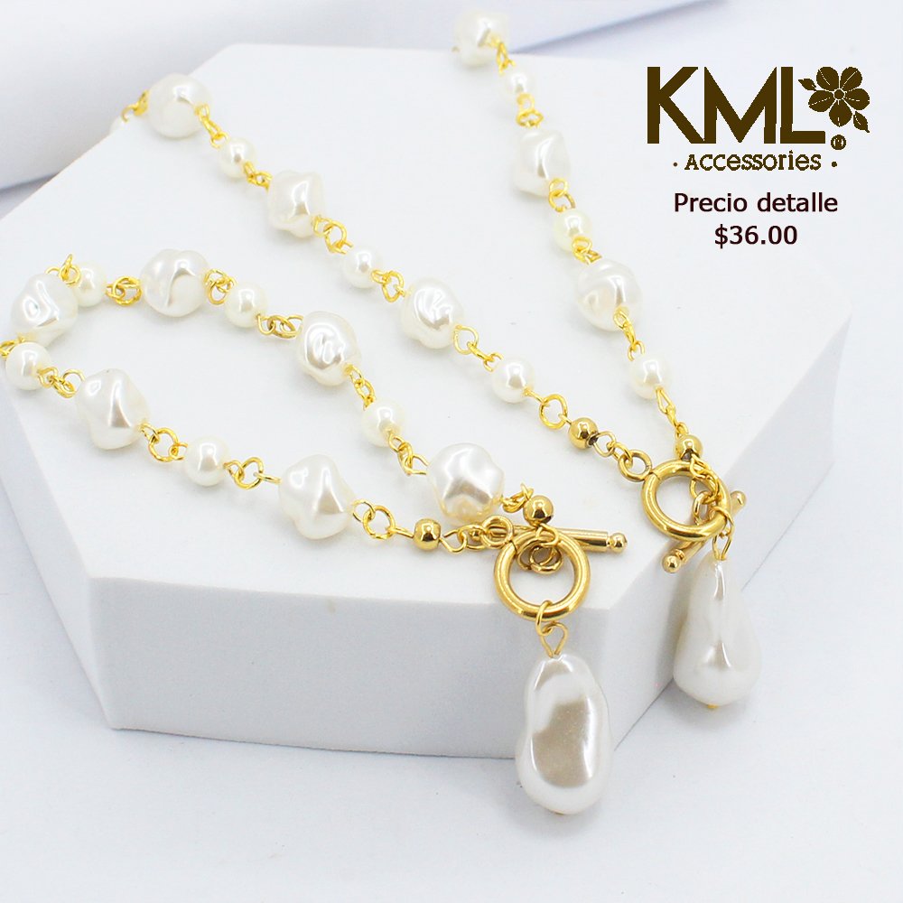 SET COLLAR MAS PULSERA PERLAS DORADO