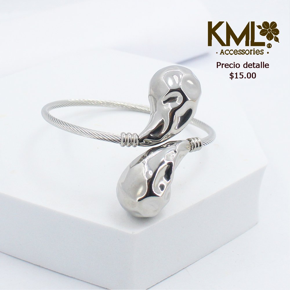 PULSERA GOTA DOBLE CHUNKY PLATEADA