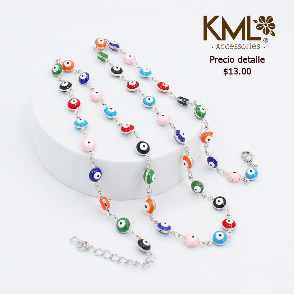 COLLAR PLATEADO OJOS TURCOS DE COLORES