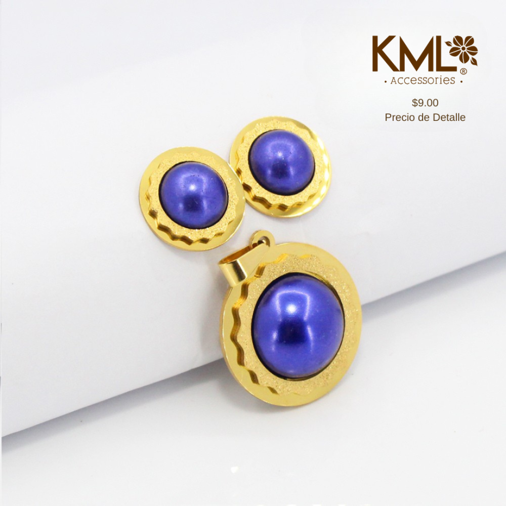 SET DORADO PERLA AZUL