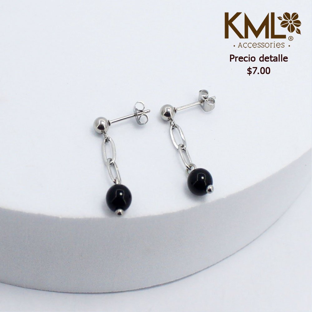 ARETE PLATEADO BOLITA NEGRA