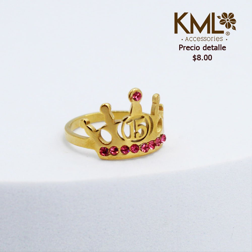 ANILLO 15 AÑOS CORONA CIRCONES ROSA