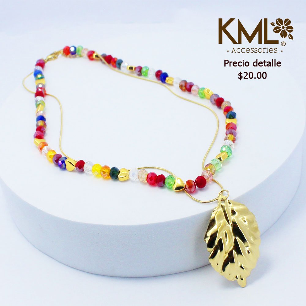 COLLAR HOJA PIEDRAS DE COLORES