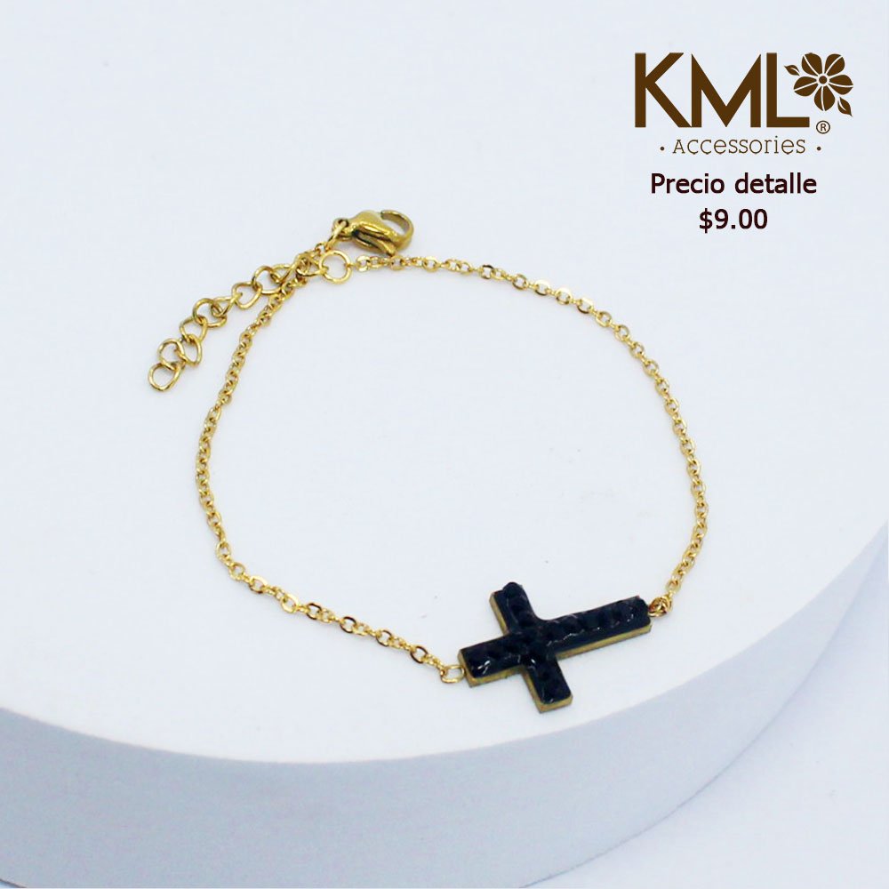 PULSERA DORADA CRUZ NEGRAi