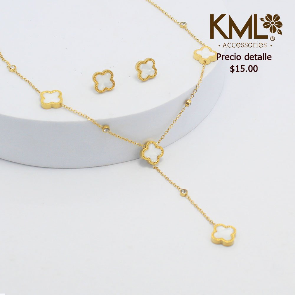 SET TREBOL CIRCONES BLANCO – TONO DORADO