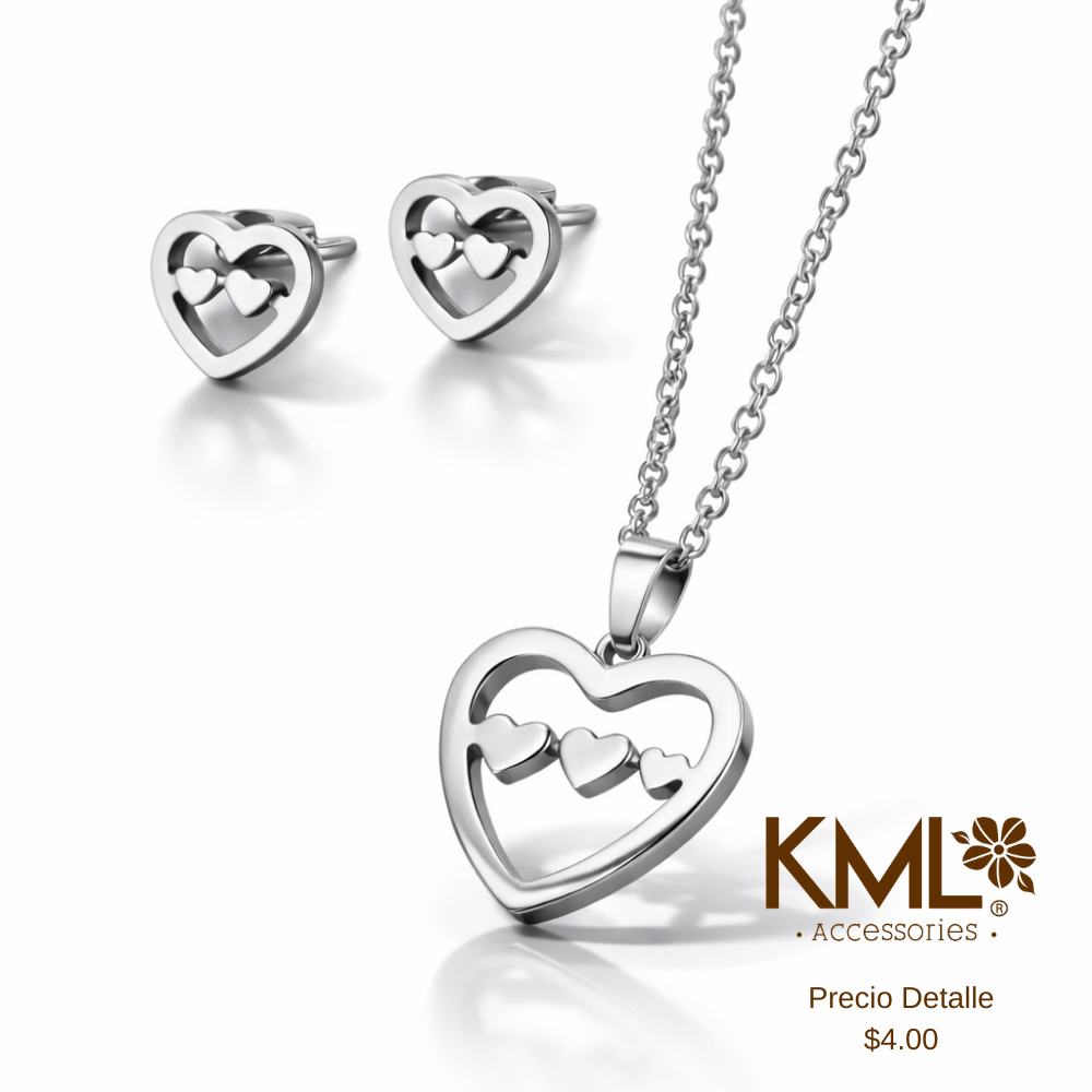 SET PLATEADO CORAZON LINEA