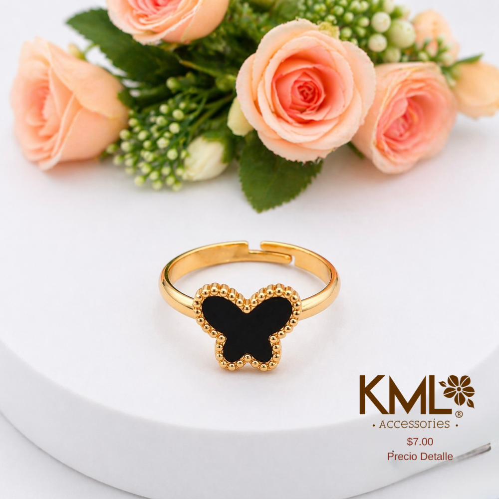 ANILLO DORADO MARIPOSA NEGRITA