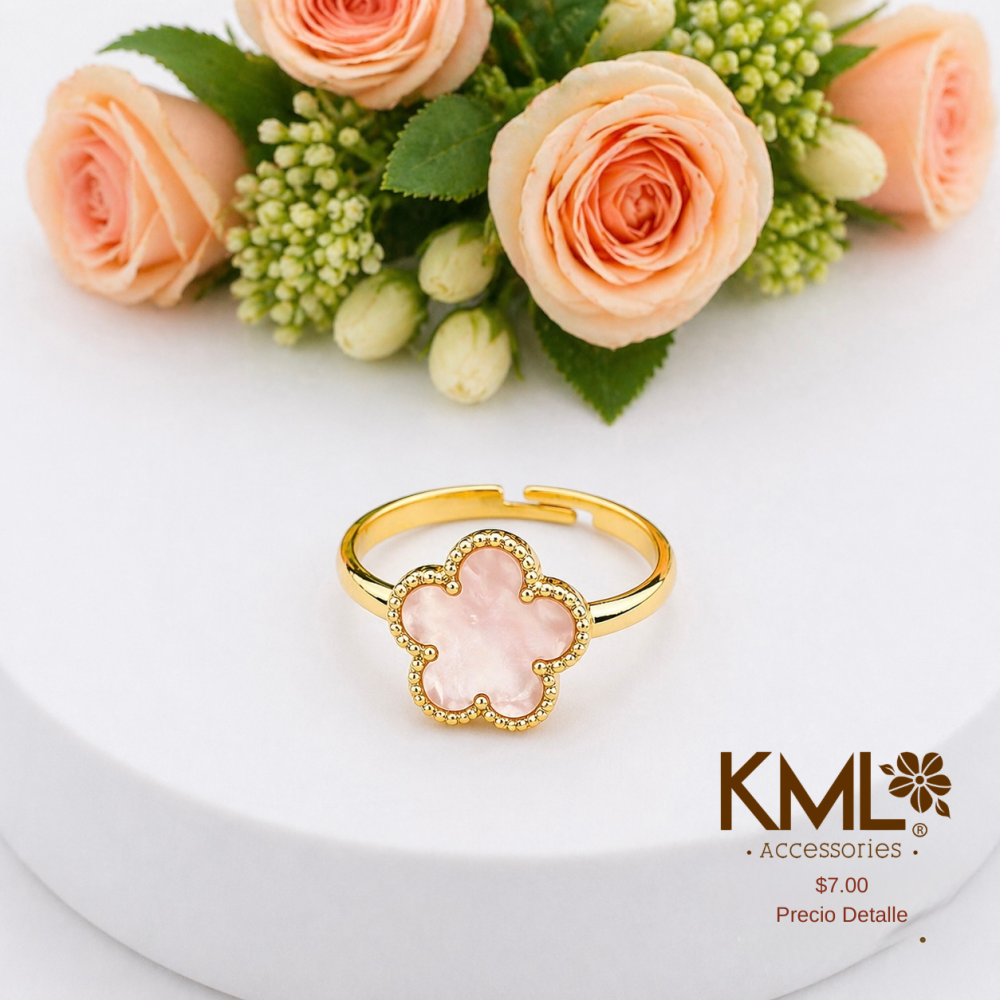 ANILLO DORADO FLOR ROSADITO