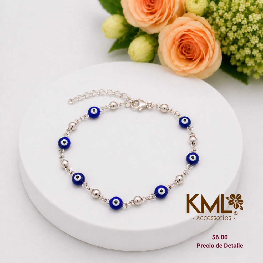 PULSERA PLATEADA OJO TURCO AZUL