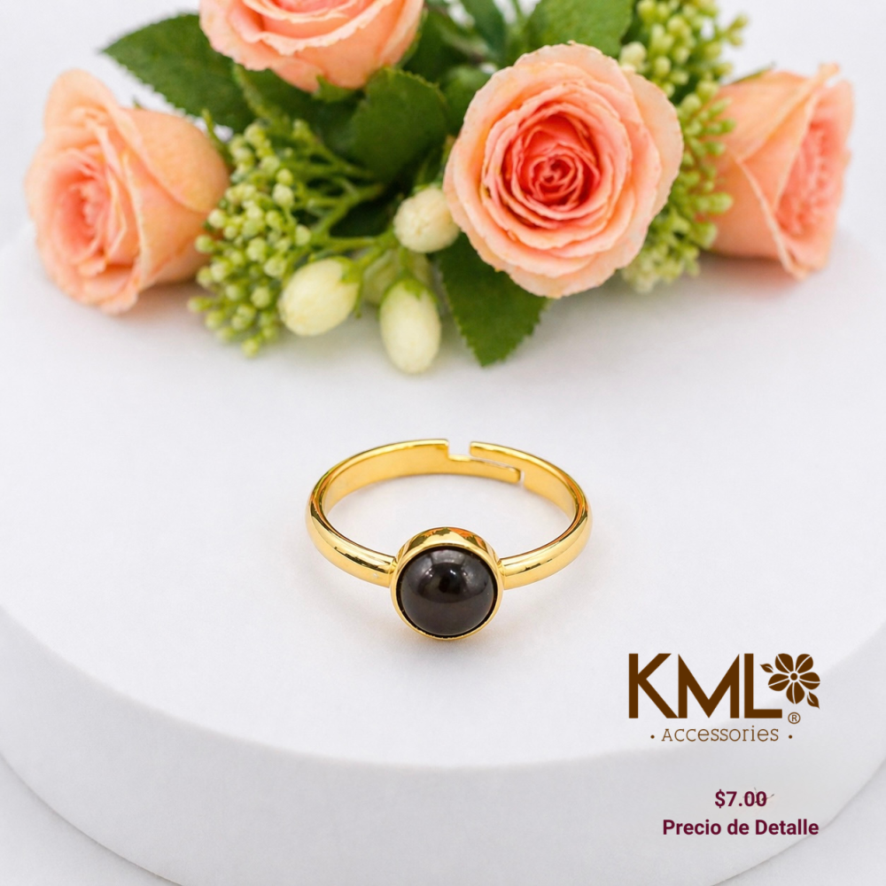 ANILLO DORADO BOLITA NEGRA