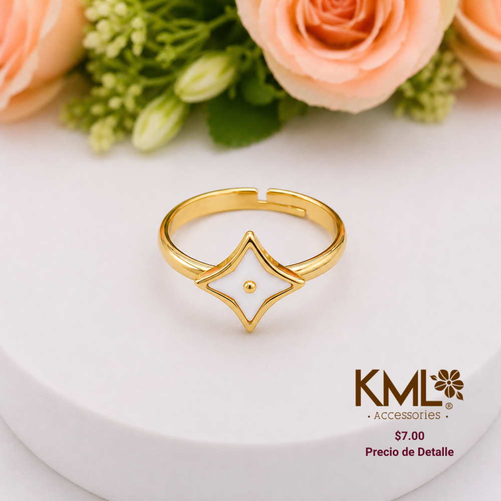 ANILLO ROMBO TREBOL BLANCOO