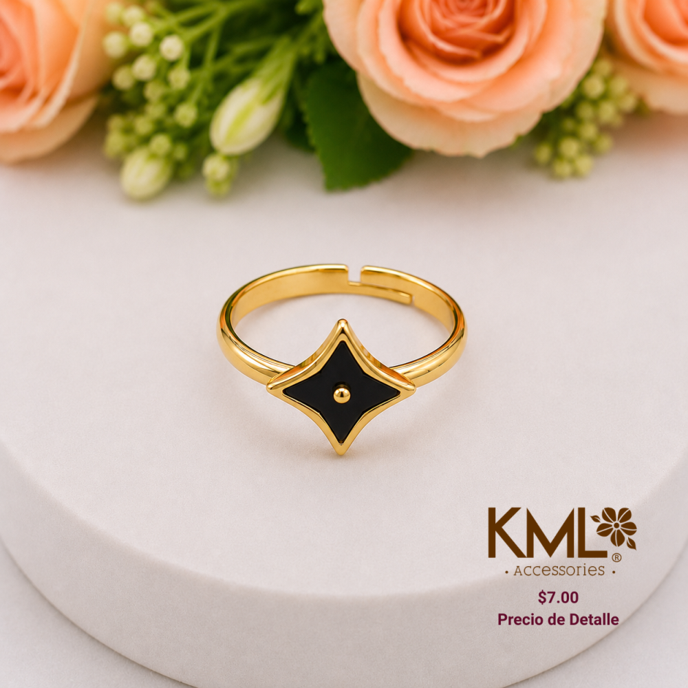 ANILLO ROMBO TREBOL NEGRO