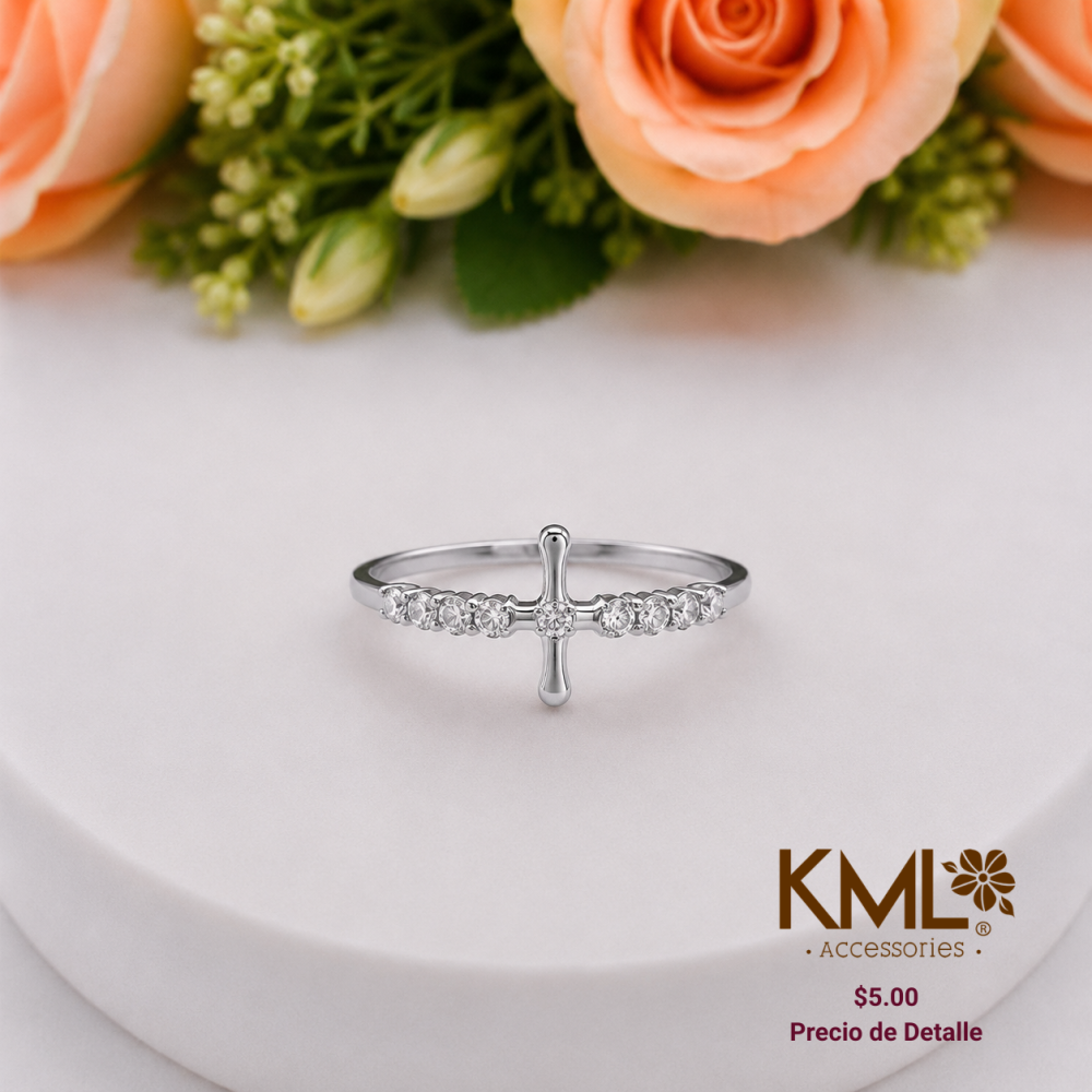 ANILLO PLATEADO CRUZ CINCONES T9