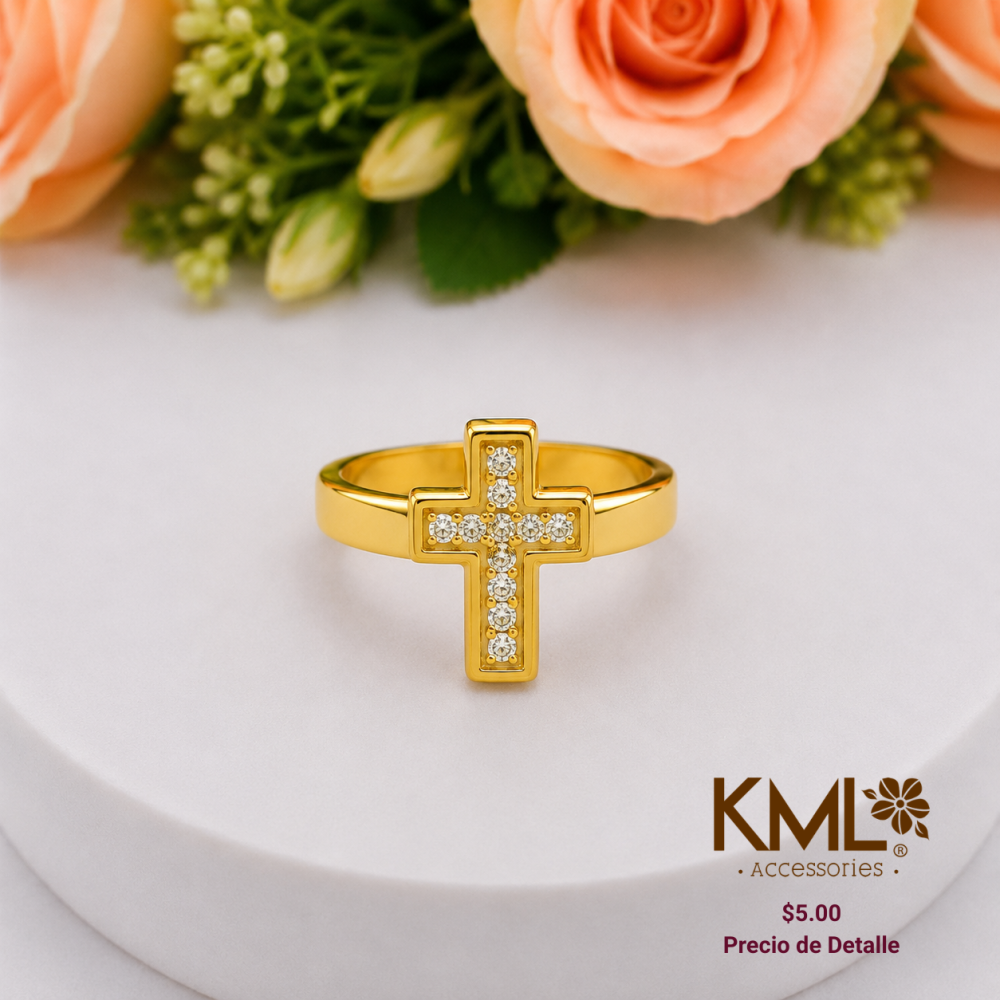 ANILLO CRUZ BRILLITOS DORADO T9