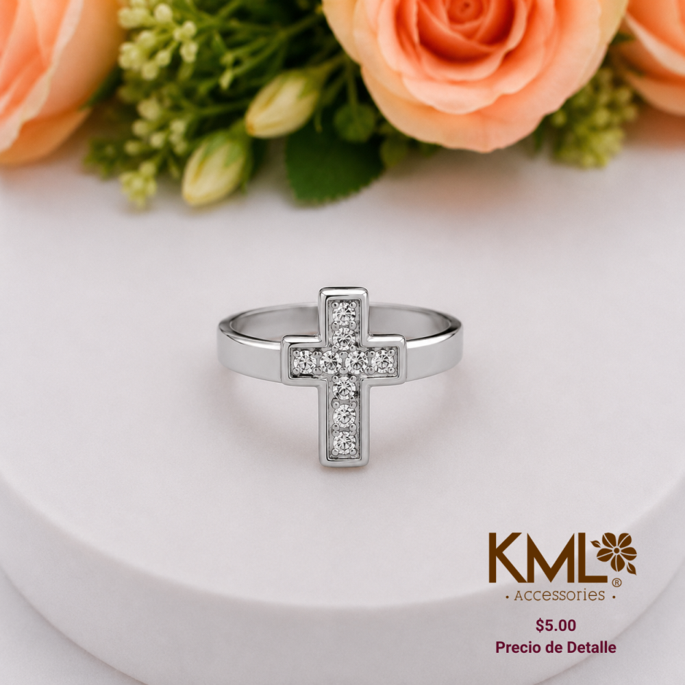 ANILLO CRUZ BRILLITOS PLATEADO T9