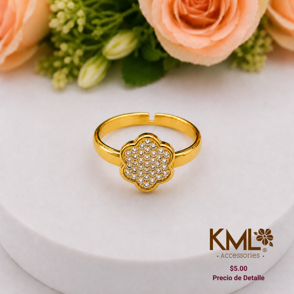 ANILLO FLOR BRILLITOS DORADO T9