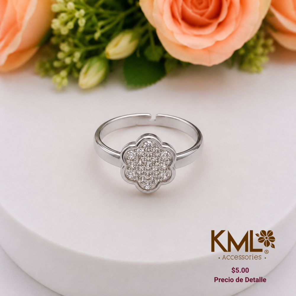 ANILLO FLOR BRILLITOS PLATEADO T9