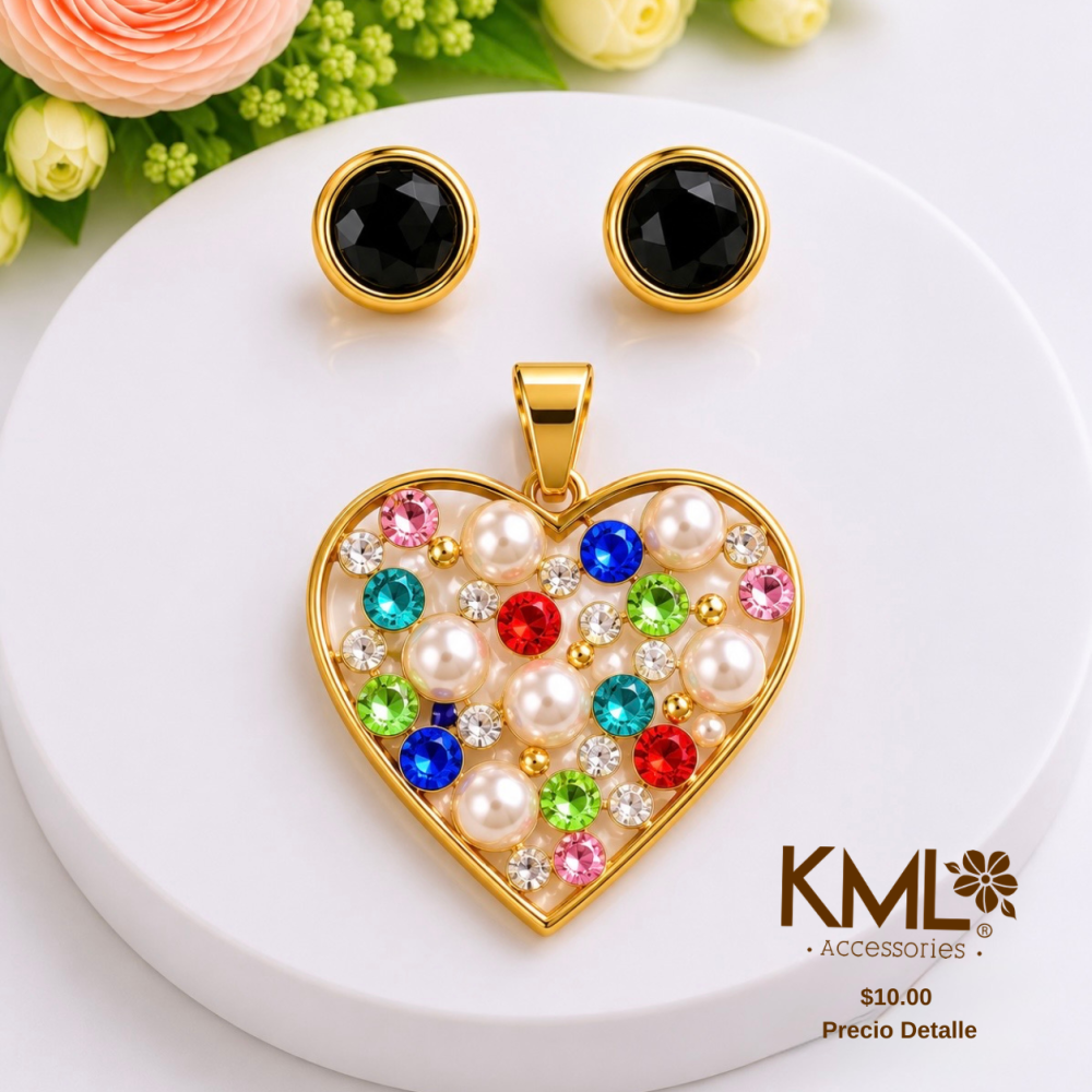 SET CORAZON COLORES DORADO