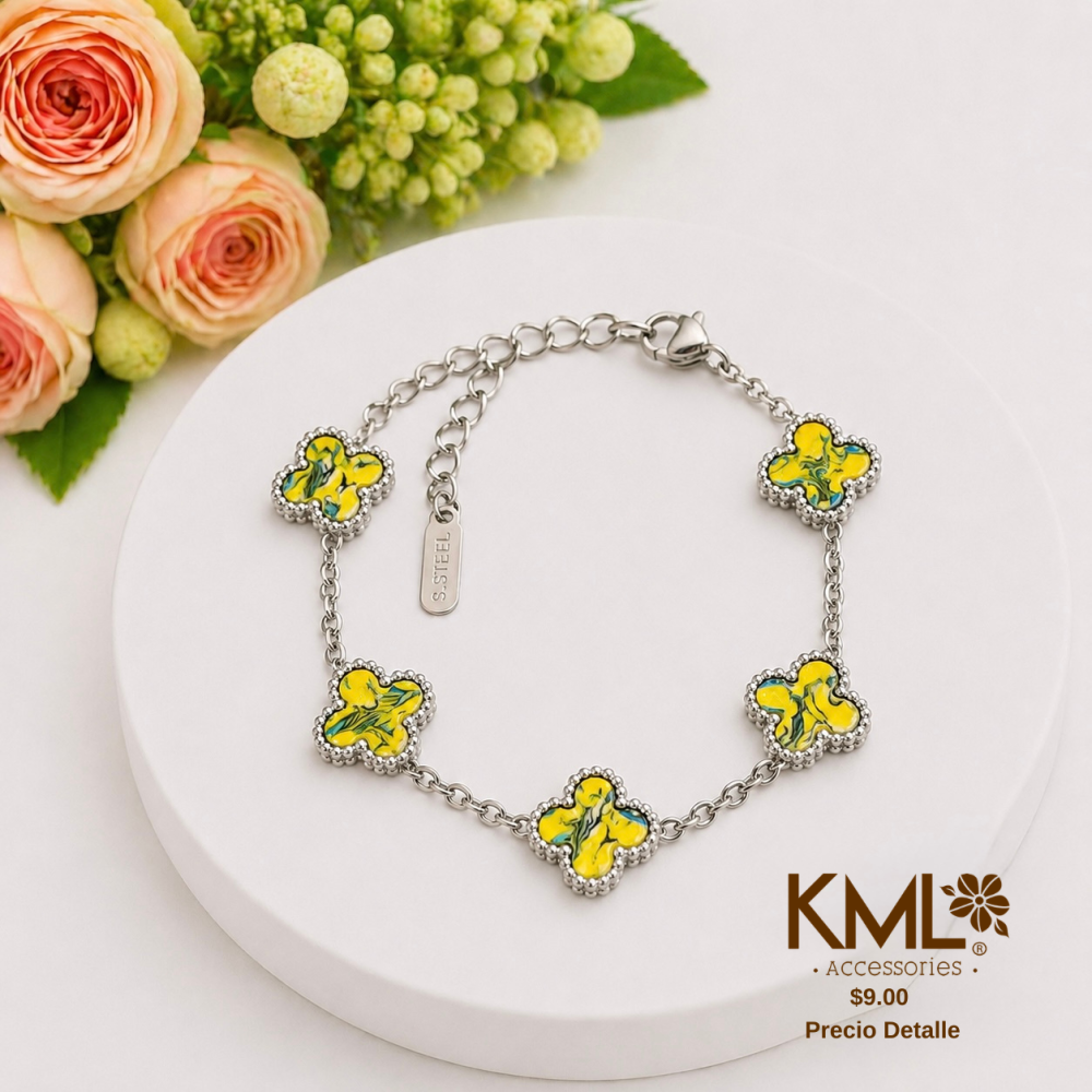 PULSERA TREBOL PLATEADA VERDEAMARE
