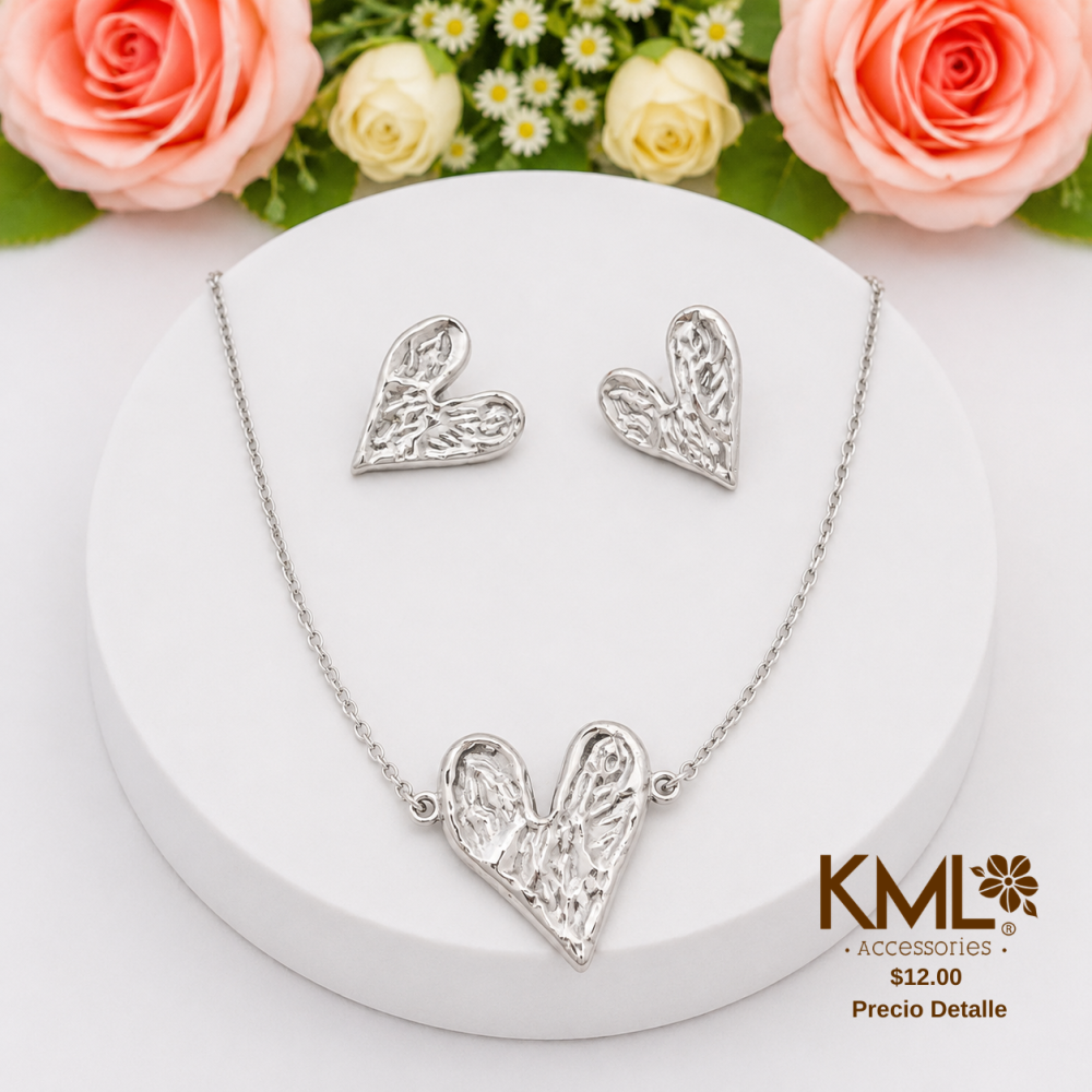 SET CORAZON TONO PLATEADO