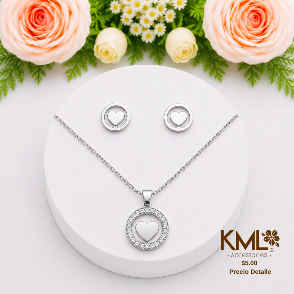 SET CORAZON BRILLITOS PLATEADO