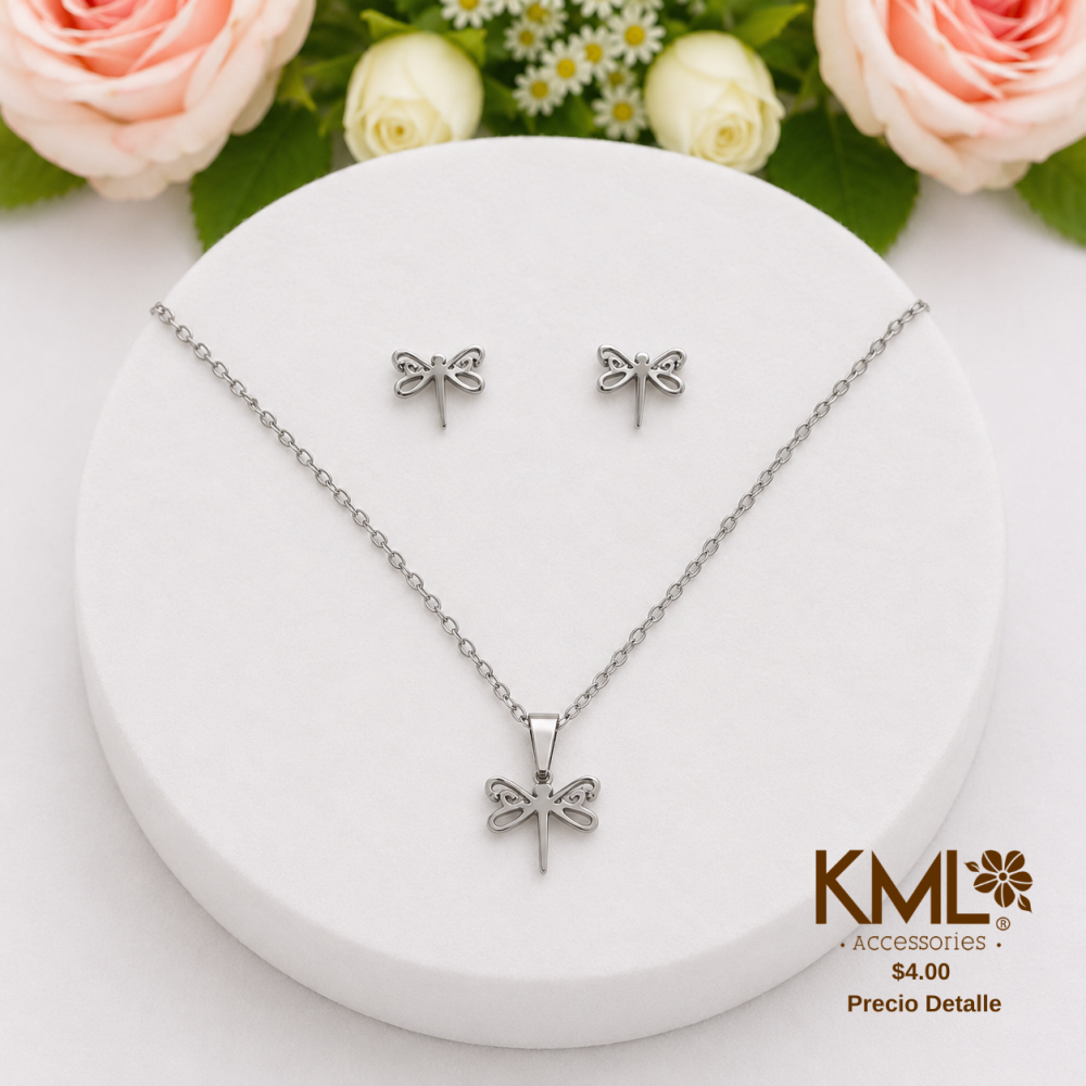 SET PLATEADO LIBELULA