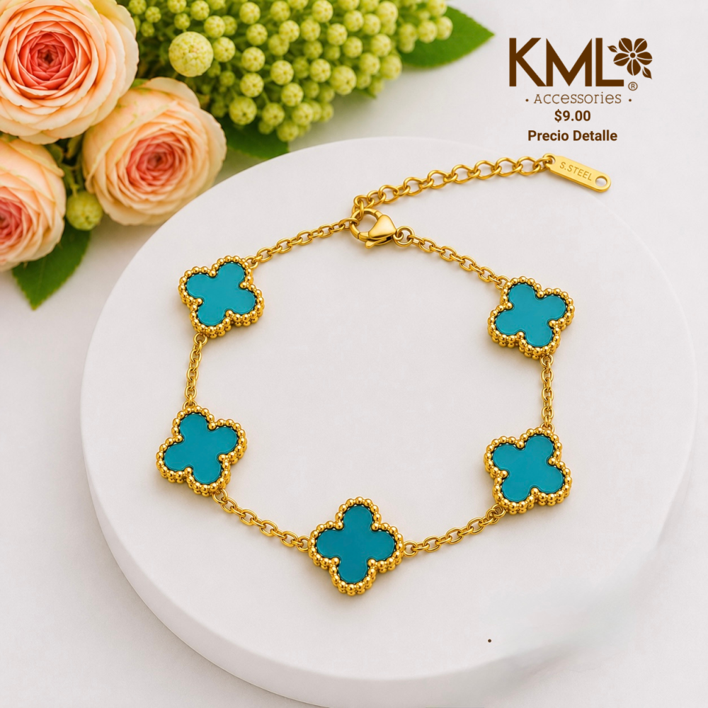 PULSERA TREBOL TURQUESA