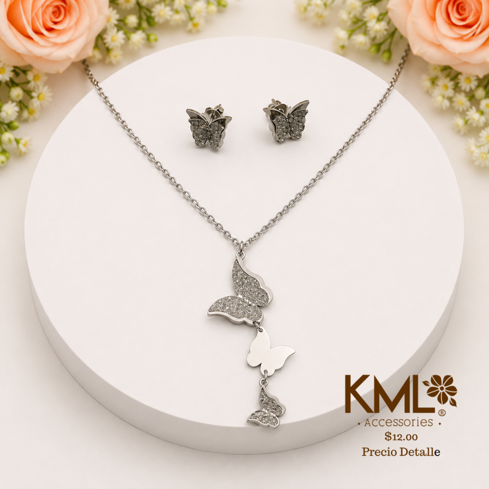 SET PLATEADO TRIPLE MARIPOSA BRILLITOS