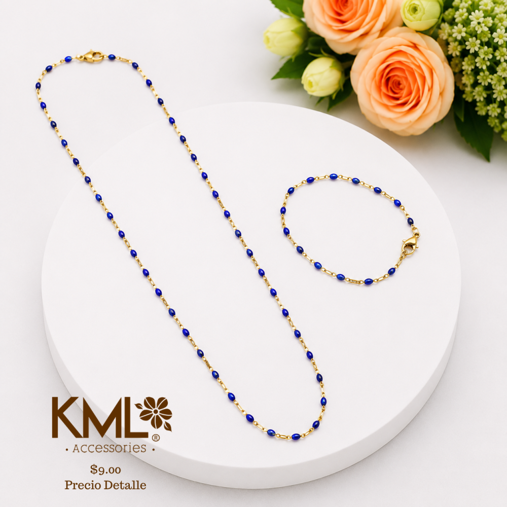 SET CADENA + PULSERA BOLITA AZUL