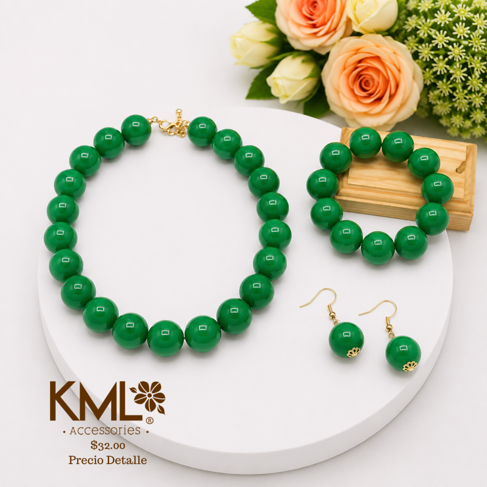 SET CHICLE VERDE (CADENA-ARETES-PULSERA)