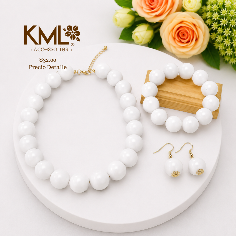 SET CHICLE BLANCO (CADENA-ARETES-PULSERA)