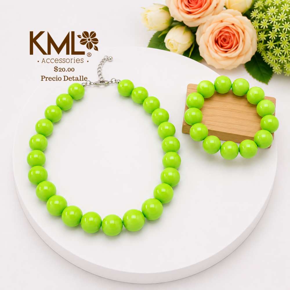 SET CHICLE VERDE NEON (CADENA-PULSERA)