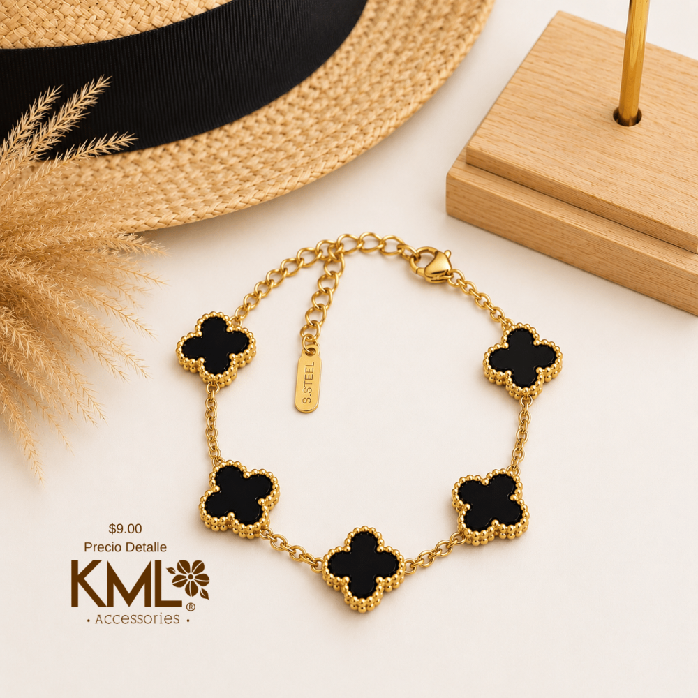 PULSERA TREBOL DORADA / NEGRA