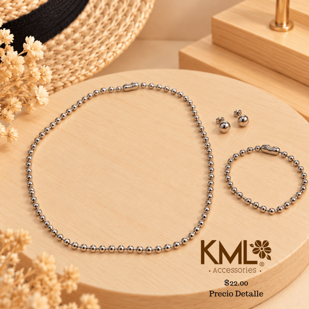 SET BOLITAS INCLUYE CADENA, PULSERA Y ARETES