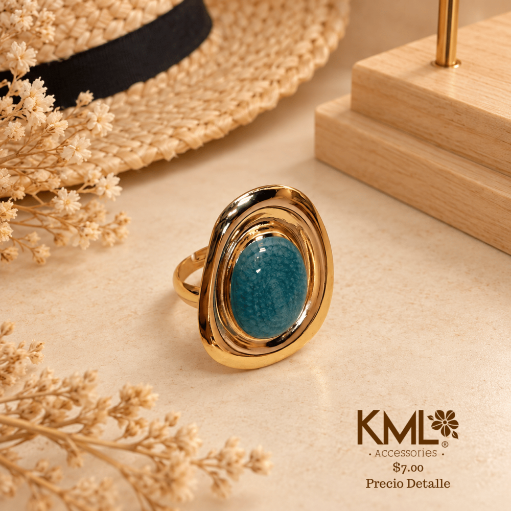 ANILLO DORADO OVALO PIEDRA TURQUEZA
