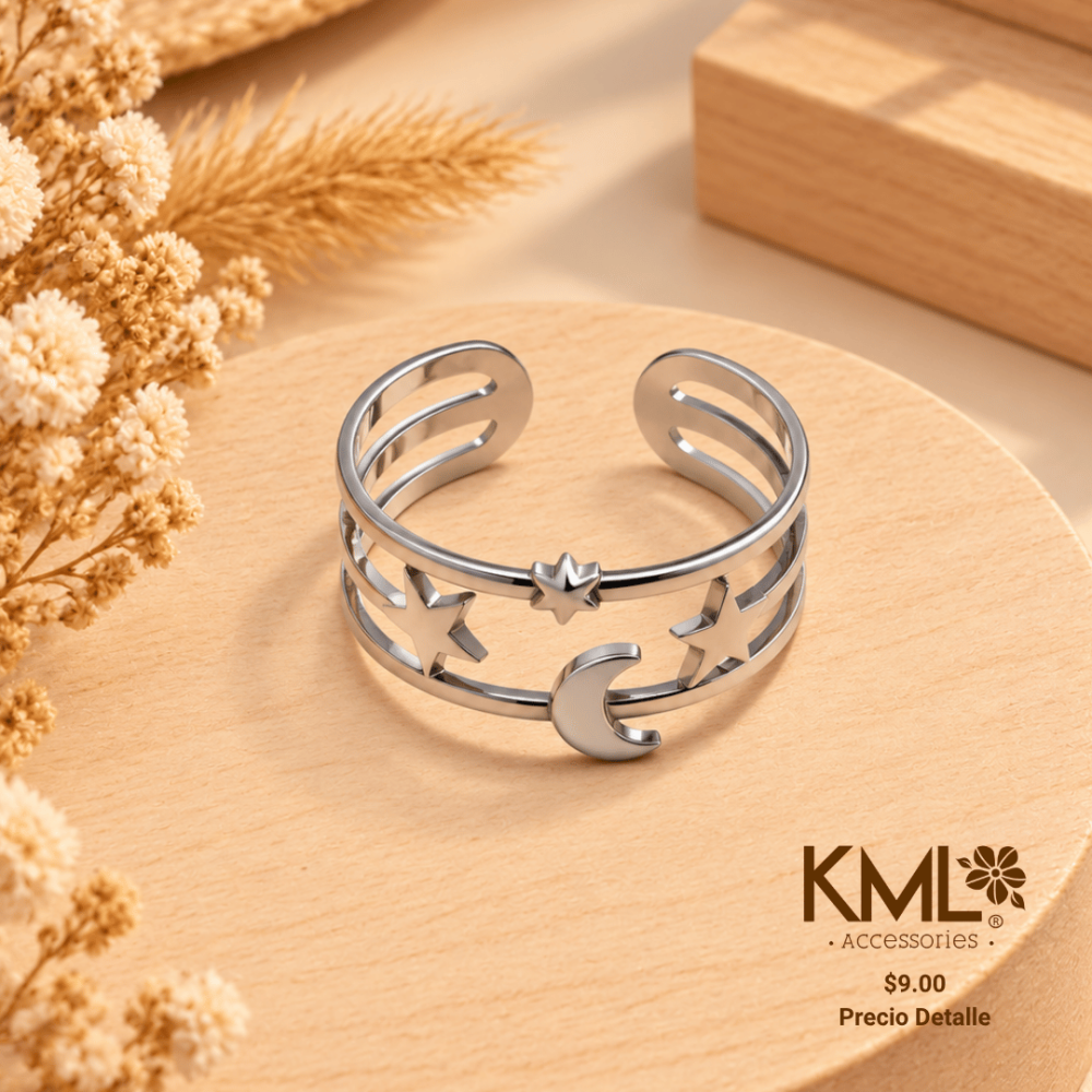 ANILLO PLATEADO LUNA ESTRELLA