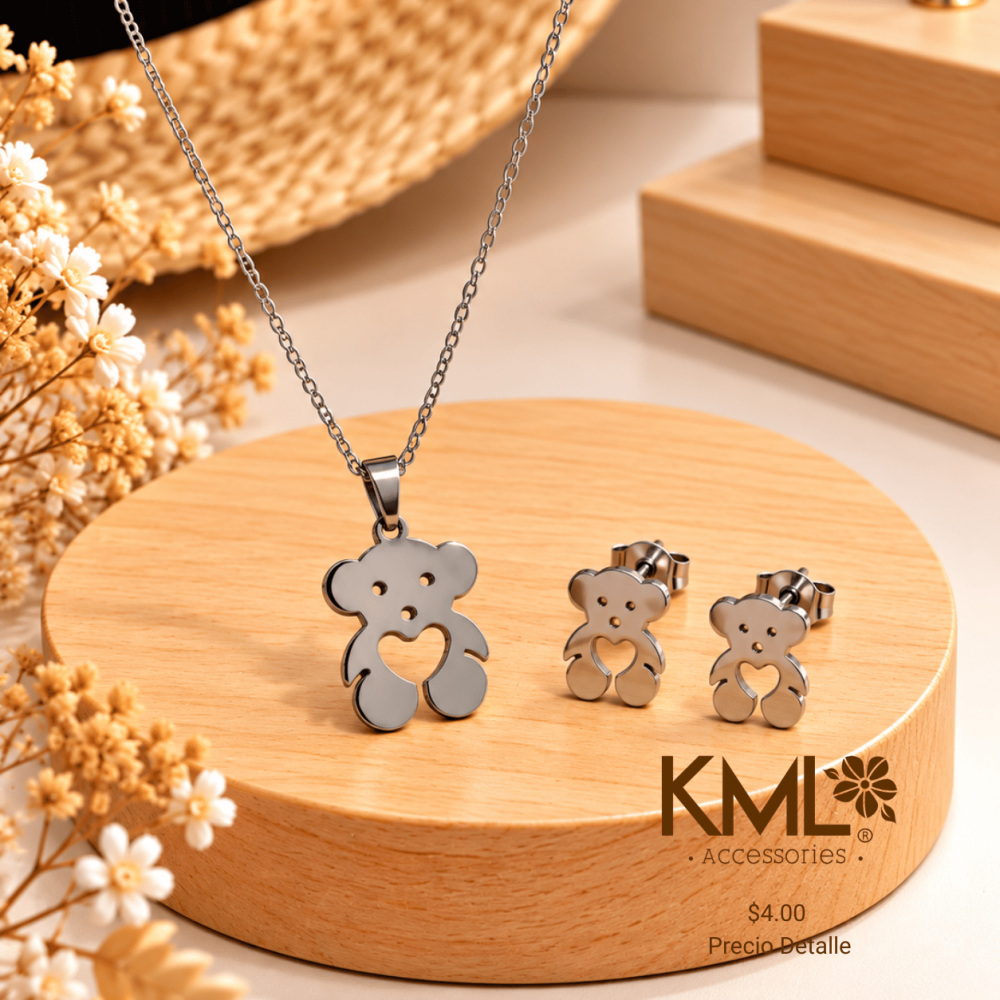 SET PLATEADO OSITO CUTE