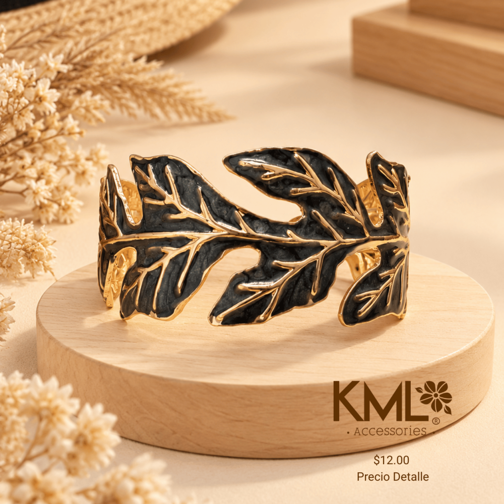 PULSERA DORADA/NEGRA HOJA